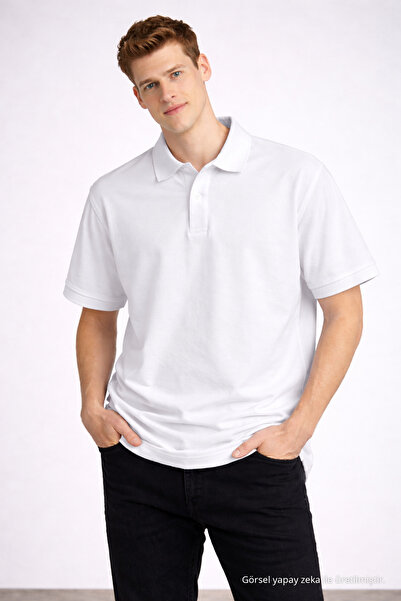 COMBİNE MİCHAİL Men's Cotton Pack Casual White Polo Neck T-Shirt