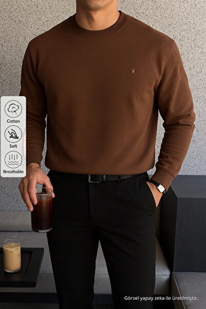 COMBİNE MİCHAİL Erkek Kışlık Salaş Basic Kahve Sweatshirt