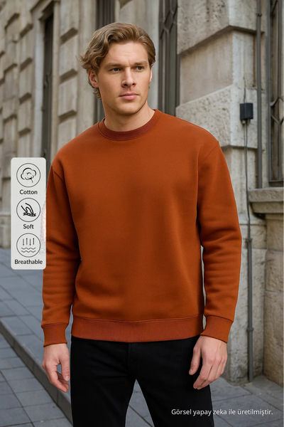 COMBİNE MİCHAİL Men's Crew Neck Casual Cinnamon Sweatshirt
