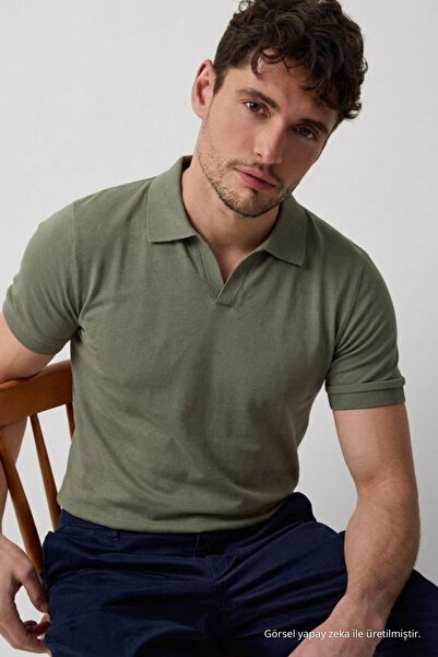 COMBİNE MİCHAİL Men's Polo Neck Premium Comfort Sports Khaki T-Shirt