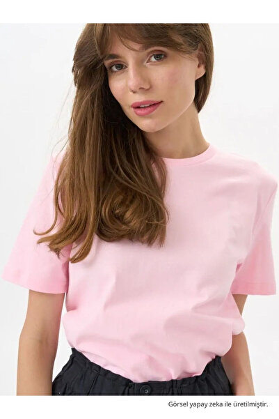 COMBİNE MİCHAİL Kadın Pembe %100 Pamuk Bisiklet Yaka Basic T-shirt