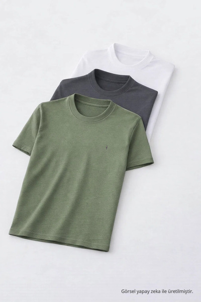 COMBİNE MİCHAİL Men's Short Sleeve Cotton Pack Comfortable 3-Piece T-Shirt