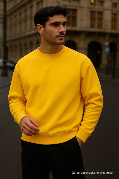 COMBİNE MİCHAİL Men's Oversized Winter Yellow Long Sweater