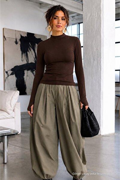 COMBİNE MİCHAİL Kadın Slim Kesim Viskonlu Casual Kahve Bluz