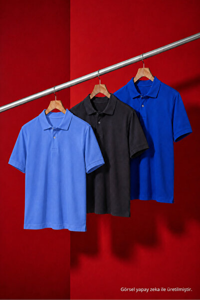 COMBİNE MİCHAİL Men's Basic Loose 3-Piece Polo Collar T-Shirt