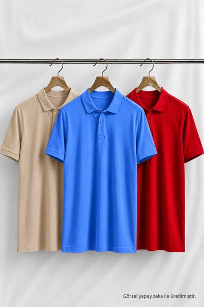 COMBİNE MİCHAİL Men's Trend Casual 3-Piece Polo Collar T-Shirt