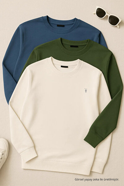 COMBİNE MİCHAİL Men's Loose Crew Neck Wide 3-Piece Sweatshirt