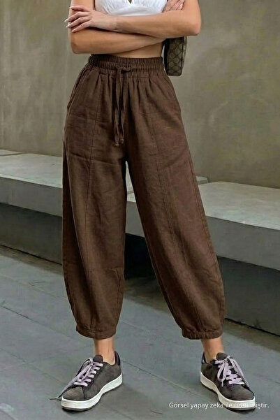 COMBİNE MİCHAİL Kadın Beli Lastikli Kahve Şalvar Pantolon