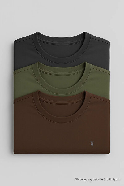 COMBİNE MİCHAİL Men's Relaxed Fit Crew Neck 3 Pack T-Shirt