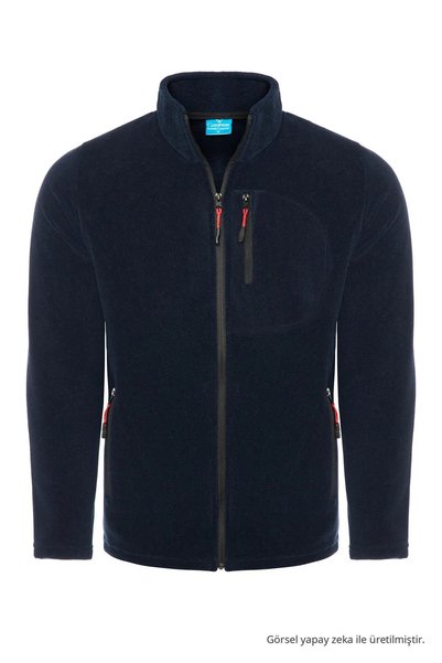 COMBİNE MİCHAİL Men's Zippered Winter Loose Navy Fleece Jacket