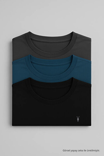 COMBİNE MİCHAİL Men's Relaxed Fit Crew Neck 3 Pack T-Shirt