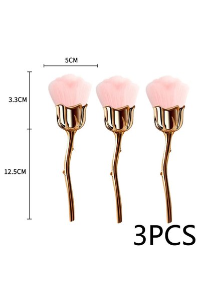 Choice 3pcs Gold Flower Nail Brush for Manicure Gold Rose Shape Nail Art Brus...