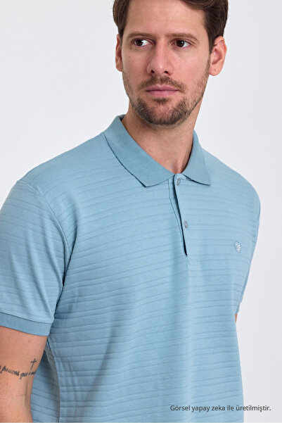 COMBİNE MİCHAİL Erkek Açık Mavi %100 Pamuk Raporlu Polo Yaka T-shirt