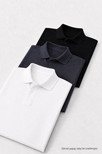 COMBİNE MİCHAİL Men's Cotton Casual 3-Piece Polo Collar T-Shirt