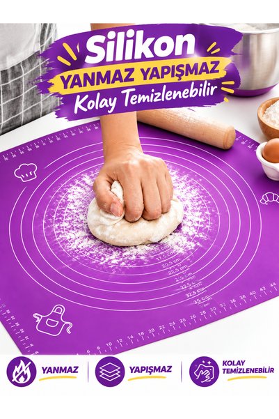 Silikon Hamur Açma Matı Kaymaz Yapışmaz Kolay Temizlenir 40*50 Cm