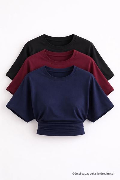 COMBİNE MİCHAİL Kadın Yarasa Kollu Basic Dar 3 Lü Crop Bluz