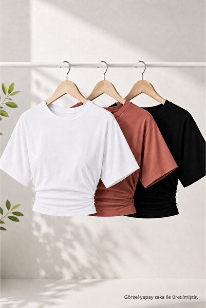 COMBİNE MİCHAİL Kadın Trend Yazlık Şık 3 Lü Crop Bluz
