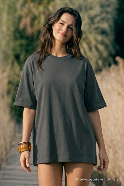 COMBİNE MİCHAİL Women's Short Sleeve Crew Neck Smoked T-Shirt