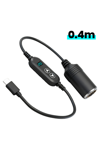 Choice black 0.4M Type-C to Car Cigarette Lighter Adjustable voltage 5V to 12...