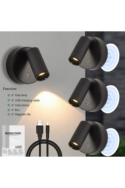 Choice Black-4pc 4pcs Magnetic Wall Light LED Table Lamp Touch 3-Color Dimmab...