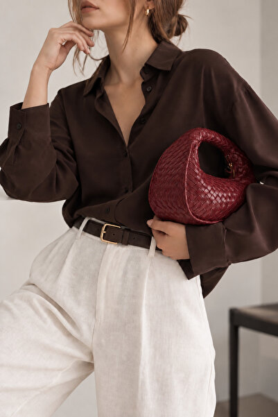Çantacımstore Kadın Mini Clutch Örgülü El Çantası Bordo