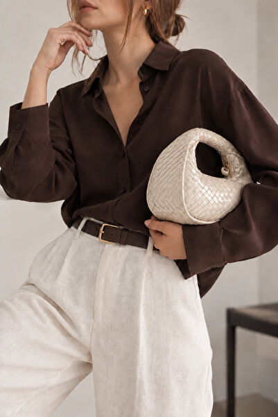 Çantacımstore Kadın Mini Clutch Örgülü El Çantası Krem