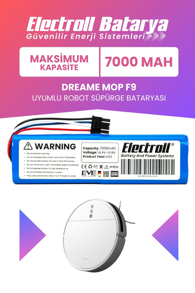 ELECTROLL Dreame Mop F9 Uyumlu Batarya (MAKSİMUM KAPASİTE) 7000mah Pil Robot ...