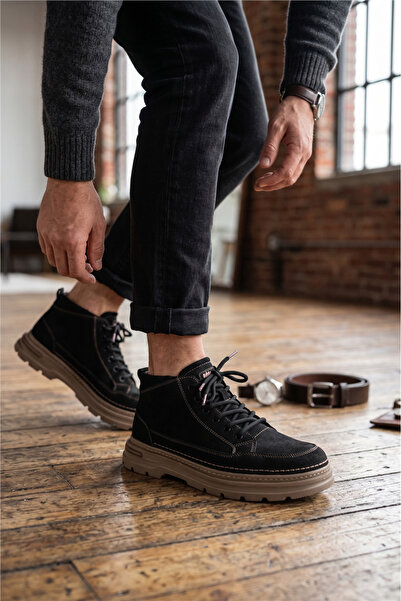 GAMELU Canyon Black Thick Sole Lace-Up Daily Casual Boots