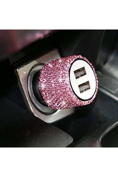 Choice A Pink New Bling USB Car Charger 5V 2.1A Dual Port Fast Adapter Pink C...