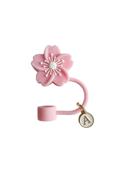 Choice Pink A Haitang Flower Dustproof Straw Cover Reusable Silicone Straw Co...