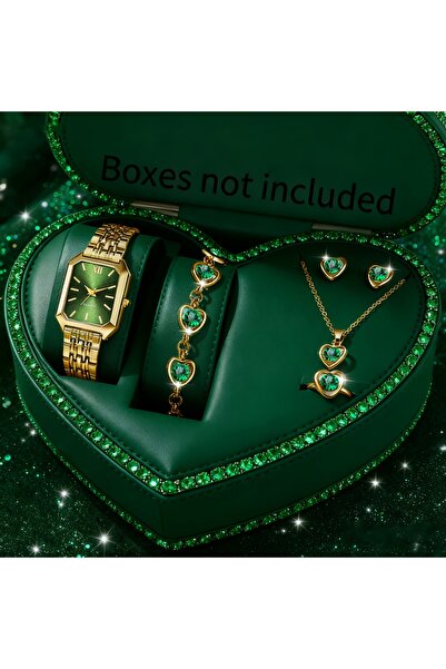 Choice Golden Green No Box 6PCS Elegant Rectangle Women Quartz Watch Rhinesto...