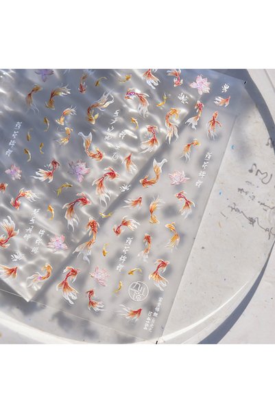 Choice6 TO4164 1pcs 5D Thin Tough Stickers Cute Koi Fish Self Adhesive Nail A...