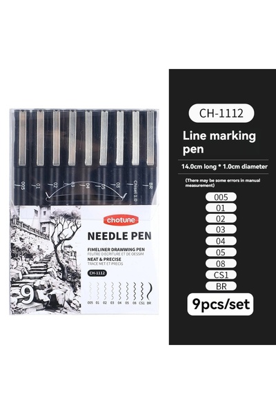 choice2 9PCs 15/3 Size Fineliner Pens Black Micro Pigment Liner Pen Multiline...