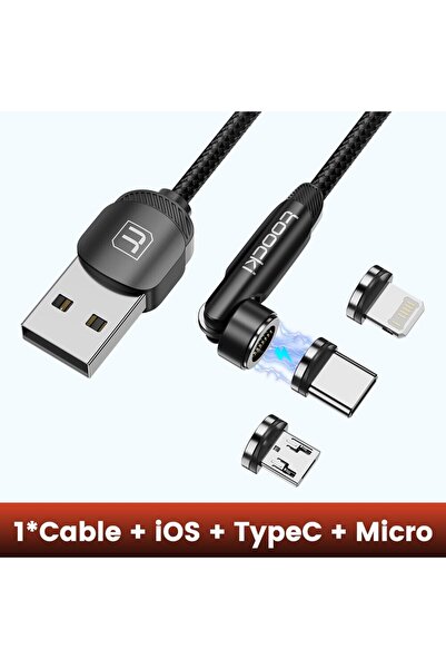 Toocki 1m 3in1 Cable 540 Rotate Magnetic USB Type C Cable For iPhone 12 X Xia...