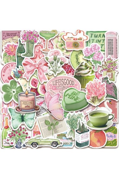 Choice 50Pcs 50Pcs Pink Green Vintage Stickers Aesthetic Cottagecore Decal Sc...