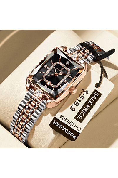 Choice5 785 Gold Black POEDAGAR Luxury Rectangle Watch For Woman Waterproof C...