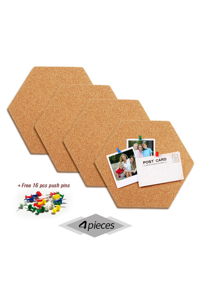 Choice 4 Pieces Innovative Equilateral Hexagon Cork Stickers DIY Decorative P...