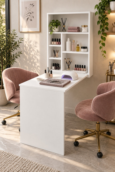 ARNETTİ Sedir Manikür Pedikür Masası Beyaz | Raflı Profesyonel Güzellik Salon...
