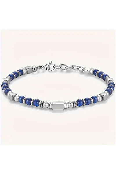 Choice 18cm blue Boho Style Synthetic Lapis Lazuli Beaded Bracelet - Stainles...