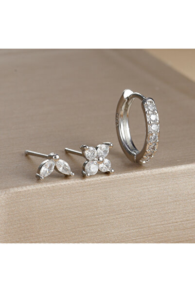 Choice Silve-White-3pcs 3PCS Dainty Flower Stainless Steel Mini Stud Earrings...