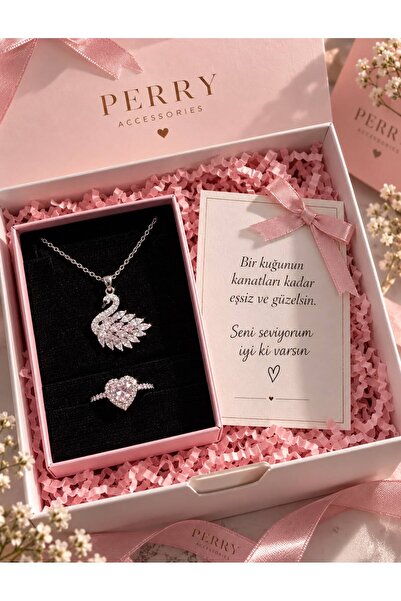 perry accessories kararmaz çelik kuğu çelik set mor pembe beyaz kuğu seti kol...