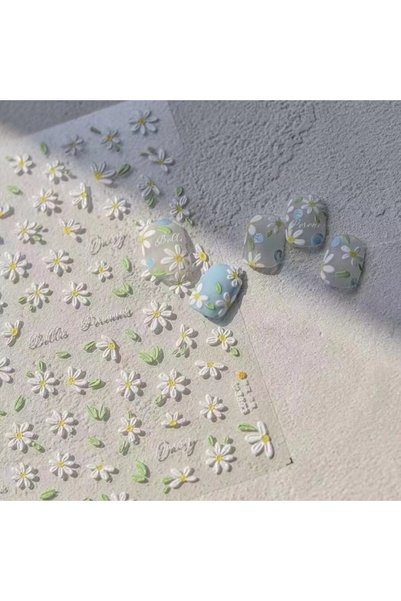 Choice1 1PCS 1Sheet 5D Soft Embossed Relief Nail Stickers Cute Daisies Self A...