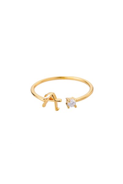 Choice Gold Color A Zircon Tiny Initial Letter Rings For Women Stainless Stee...