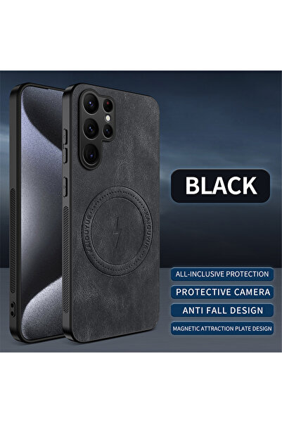 Choice65 Galaxy S24 Ultra black Luxury PU Leather Skin Magnetic Magsafe Prote...