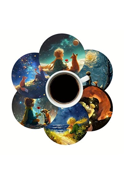 Choice MULTI 6-piece wooden coaster, "Prince and Fox" theme design, universal...