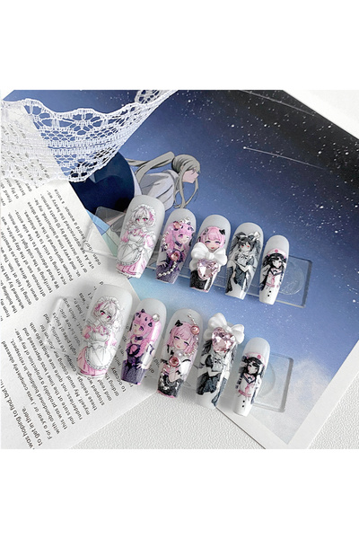 Choice3 SJ0349-XS 10PCS Handmade Coffin Shaped Nails, Beautiful Fake Nails, C...