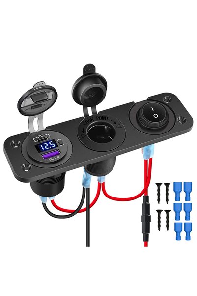 choice2 Blue Set Cigarette Lighter Socket 12V Splitter with Rocker Toggle Swi...