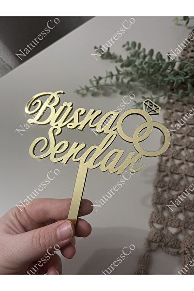 NaturessCo İsme özel Söz Nişan yüzük model Pasta süsü pasta kürdanı Ayna Pleksi