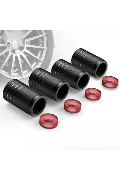 Choice black 4Pcs Black Silver Car Tire Valve Stems Cap Knurling Style Tire V...