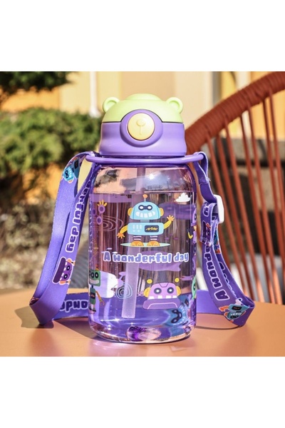 Choice 650ML Purple 650ml Cute Kids Water Bottle With Straw Free BPA Leakproo...